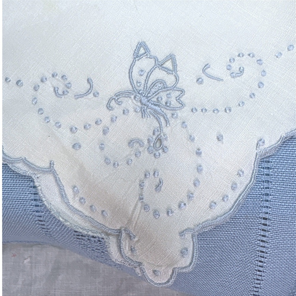 Vintage Hand Embroidered Handkerchief Set Scalloped Edge 17ct